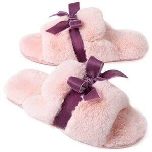 Womens Slippers Large‎ 9-10 Fuzzy Pink Memory Foam Indoor Outdoor House Shoes